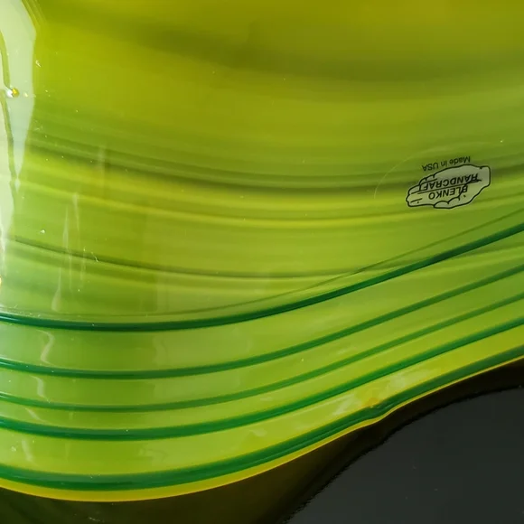 Huge Blenko 17" Handmade Yellow & Blue Art Glass Bowl - Picture 10 of 13